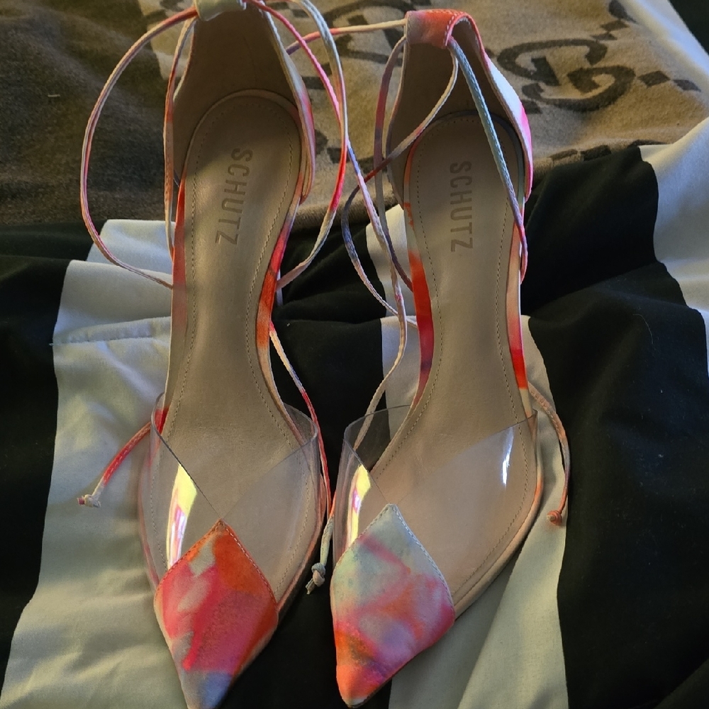 SCHUTZ Pink and Orange Lace-Up Heels